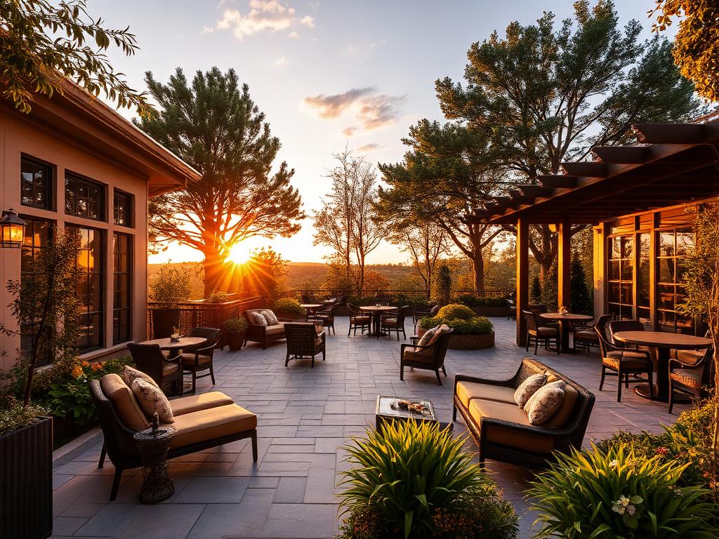 Commercial outdoor patio at golden hour