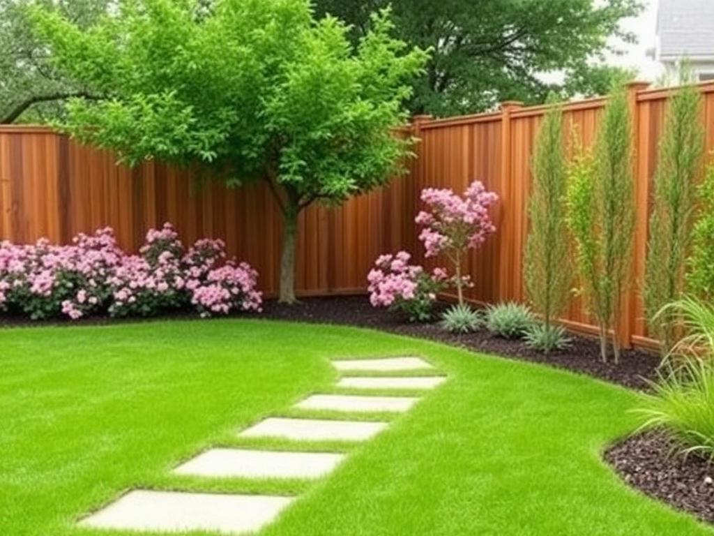 Modern backyard garden with stone pathway